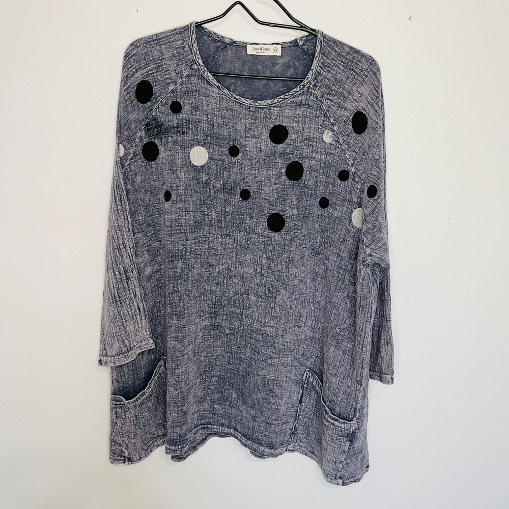 Jess & Jane Tunic Women's XL Mineral Wash Denim Cotton Casual Artsy Flowy